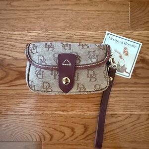 Dooney & Bourke Tan and Brown Monogram Wristlet